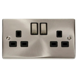 Click Scolmore Deco Satin Chrome 2 Gang Double Pole Switch 13A With Black Ingot - VPSC536BK