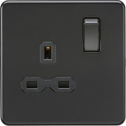 Knightsbridge Screwless 13A 1G DP switched socket - Matt black with black insert - SFR7000MBB