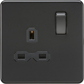 Knightsbridge Screwless 13A 1G DP switched socket - Matt black with black insert - SFR7000MBB