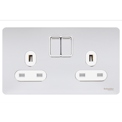 Schneider USFP 13A SP 2G Switched Socket White Insert - Polished Chrome - GU3420WPC