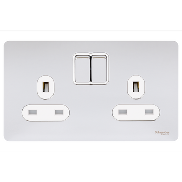Schneider USFP 13A SP 2G Switched Socket White Insert - Polished Chrome - GU3420WPC