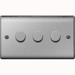 BG Nexus Metal Brushed Steel 3 Gang 2 Way Dimmer Switches - NBS83P