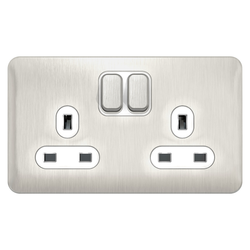 Schneider LSD 2G 13A Switched Socket White Insert Stainless Steel - GGBL3020WSS