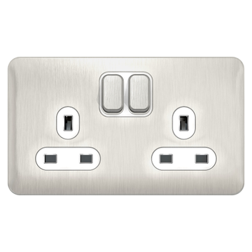Schneider LSD 2G 13A Switched Socket White Insert Stainless Steel - GGBL3020WSS