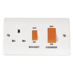 Click Scolmore Mode 45A 1 Gang Cooker Rocker Switch & Plug Socket Polar White - CMA204
