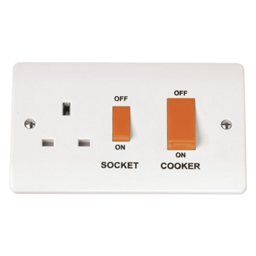 Click Scolmore Mode 45A 1 Gang Cooker Rocker Switch & Plug Socket Polar White - CMA204