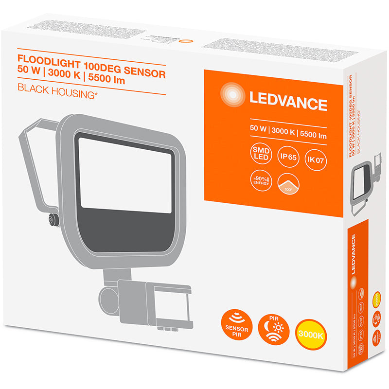 Ledvance GEN3 50W LED Floodlight with Sensor Black 3000K 460997
