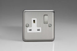 Varilight Classic 1 Gang Switched Socket with White Insets (Single XS4DW) - Matt Chrome - XS4DW