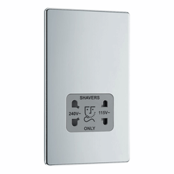 BG Screwless Flatplate Polished Chrome Dual Voltage Shaver Socket 110/240V - Grey Insert - FPC20G