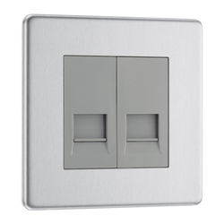 BG Nexus Flatplate Screwless Brushed Steel 2 Gang Double Telephone Master Socket - FBSBTM2