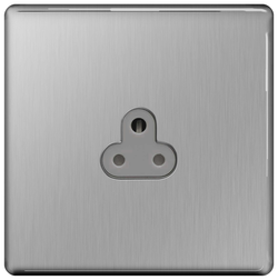 BG Nexus Flatplate Screwless Brushed Steel 2A 1 Gang Unswitched Round-Pin Socket - Grey Insert FBS28G