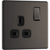 BG Nexus Flatplate Screwless Black Nickel 13A 1 Gang 2-Pole Switched Socket - Grey Insert FBN21G