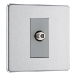 BG Screwless Flatplate Brushed Steel Single Socket Satellite Connection - FBS64