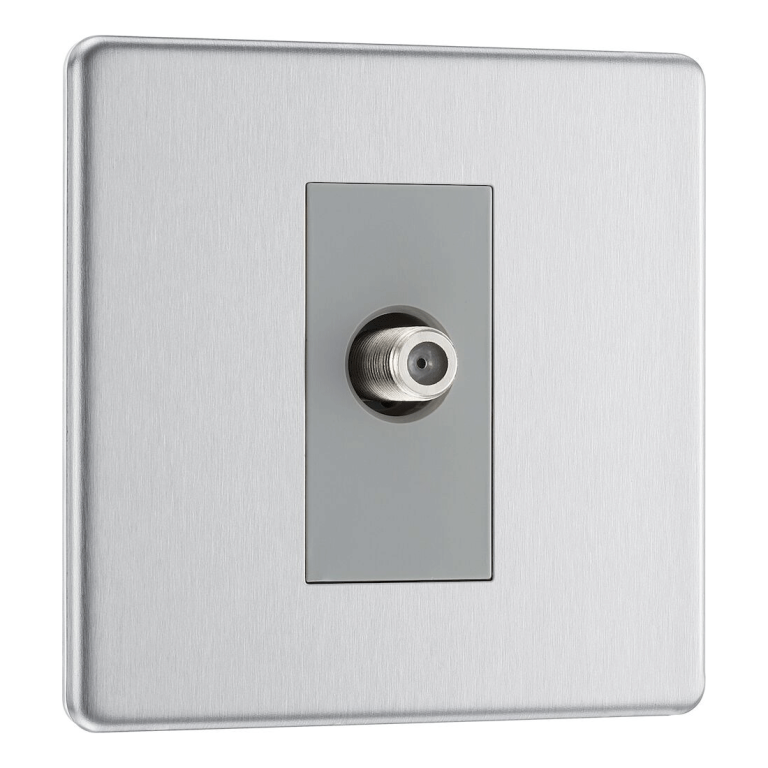 BG Screwless Flatplate Brushed Steel Single Socket Satellite Connectio ...