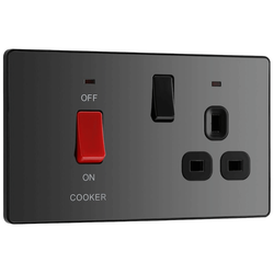 BG Evolve Black Chrome 45A 2-Pole Cooker Switch With 13A Switched Socket & LED Indicators  - PCDBC70B