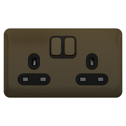 Schneider LSD 2G 13A Double Pole Switched Socket Black Insert - Mocha Bronze - GGBL3020DBMB