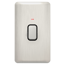 Schneider LSD 2G 50A Double Pole Rocker Switch LED Indicator Black Insert Stainless Steel - GGBL4021BSS