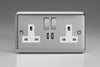 Varilight 2-Gang 13A Single Pole Switched Socket with Metal Rockers with 2x5V DC 2100mA USB Charging Ports - XS5U2SDW