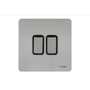 Schneider USFP 16AX 2G 2W Switched Black Insert - Stainless Steel - GU1422BSS