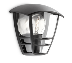 Philips Creek 60W E27 Wall Lantern IP44 Dimmable Black - 915002790302