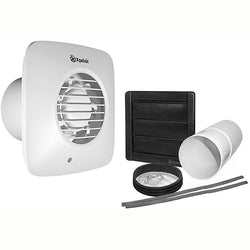Xpelair Simply Silent LV100HTS Sq 100mm Humidity Timer Fan & Wall Kit - 93034AW