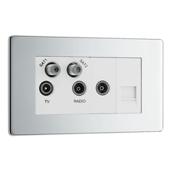 BG Nexus Flatplate Screwless Polished Chrome Quadplex TV/FM/Satellite x2 & Return Tel Socket - FPC69