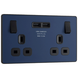 BG Evolve Matt Blue Double Switched 13A Power Socket + 2 X USB (3.1A) - PCDDB22U3B