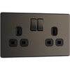 BG Nexus Flatplate Screwless Black Nickel 13A 2-Pole 2 Gang Switched Socket - Grey Insert FBN22G