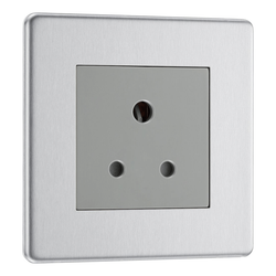 BG Flat Plate Brushed Steel Gr 5A Unswitched Skt Round Pin - FBS29G