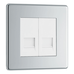 BG Nexus Flatplate Screwless Polished Chrome 2 Gang Double Telephone Master Socket - FPCBTM2
