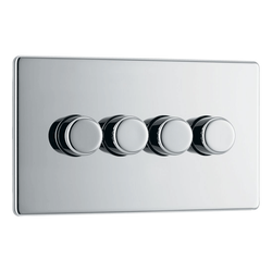 BG Screwless Flatplate Polished Chrome Quadruple Intelligent Led Dimmer Switch, 2-Way Push On/Off - FPC84
