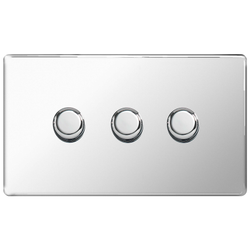 BG Nexus Flatplate Screwless Polished Chrome 3 Gang 2 Way Intelligent Leading Edge Dimmer Switch Push On/Off  - FPC83P