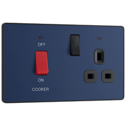 BG Evolve Matt Blue 45A 2-Pole Cooker Switch With 13A Switched Socket & LED Indicators  - PCDDB70B