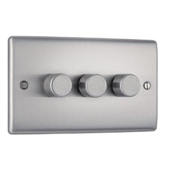 BG Nexus Metal Brushed Steel Triple Intelligent Led Dimmer Switch, 2-Way Push On/Off - NBS83