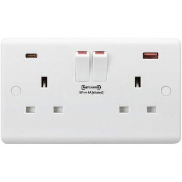 Knightsbridge 13A 2G DP Switched Socket with Dual USB FASTCHARGE ports (A + C) - White - CU9909