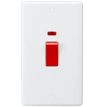 Knightsbridge Curved Edge 45A DP Switch with Neon (large) - White - CU8332N