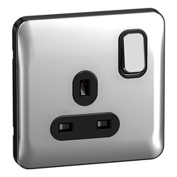 Schneider LSD 1G 13A Switched Socket Black Insert - Polished Chrome - GGBL3010BPC