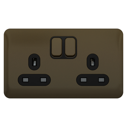 Schneider LSD 2G 13A Switched Socket Black Insert - Mocha Bronze - GGBL3020BMB