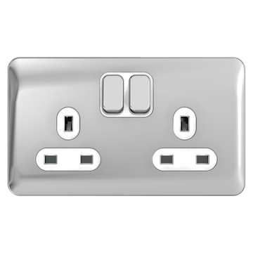 Schneider LSD 2G 13A Switched Socket White Insert - Polished Chrome - GGBL3020WPC