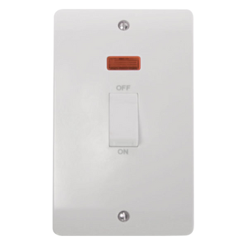Click Scolmore Mode 45A Double Pole Rocker Switch With Neon Polar White - CMA503