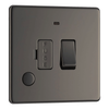 BG Screwless Flatplate Black Nickel Switched 13A Fused Connection Unit, With Power Indicator And Cable Outlet - FBN53