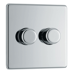 BG Screwless Flatplate Polished Chrome Double Intelligent Led Dimmer Switch, 2-Way Push On/Off - FPC82