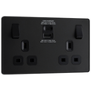 BG Evolve Matt Black Double Switched 13A Power Socket + USB C 30W + USB A (2.1A) - PCDMB22UAC30B