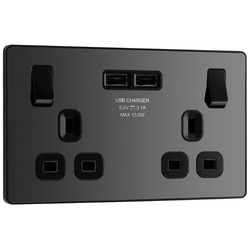 BG Evolve Black Chrome Double Switched 13A Power Socket + 2 X USB (3.1A) - PCDBC22U3B