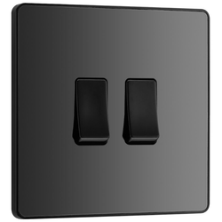 BG Evolve Black Chrome Double Light Switch 20A 16AX 2 Way - PCDBC42B