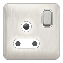 Schneider LSD 1G 15A Round Pin Switched Socket White Insert Stainless Steel - GGBL3090WSSS