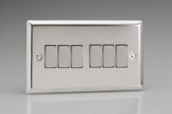 Varilight Classic 6 Gang 2 Way Rocker Switch With Metal Rockers (Double XC96D) - Polished Chrome - XC96D