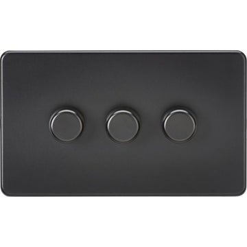 Knightsbridge Screwless 3G 2-way 10-200W (5-150W LED) trailing edge dimmer - Matt Black - SF2183MBB