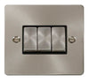 Click Scolmore Define Brushed Steel 3 Gang 2 Way Plate Switch 10A With Black Ingot - FPBS413BK