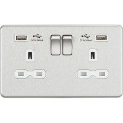 Knightsbridge 13A 2G switched socket with dual USB charger A + A (2.4A) - Brushed chrome with white insert - SFR9224BCW